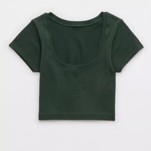 Aerie Green Ribbed Seamless Scoop Neck Crop Top XL| Athleisure Lounge